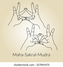 Hand in yoga mudra (Maha-Sakral-Mudra). Vector illustration.