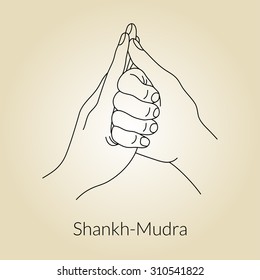 Hand in yoga mudra (Shankh-Mudra). Vector illustration.
