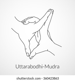 Hand in yoga mudra (Uttabodhi-Mudra). Vector illustration. Yogic hand gesture.