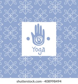 Hand Yoga Studio Design Card In Pastel Colors Flat Vector Design On Ornamental Background