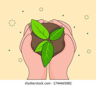 hand you sprouts illustration set. fresh, leaf, soil, nature. Vector drawing. Hand drawn style.
