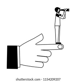 hand with young man and telescope