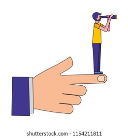 hand with young man and telescope