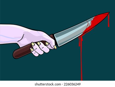 Mano de un zombi con un cuchillo hinchado