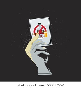 Hand of zombie with Card in hand. anti alcohol concept - vector illustration