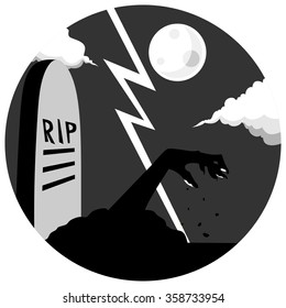 Hand of zombie and grave vector illustration