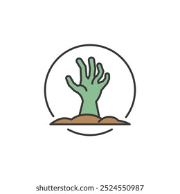 Hand of Zombie Icon. Zombie's Hand Out of Grave for Halloween Symbol. Undead Fingers Reaching to Get Out.