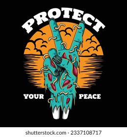 Hand zombie peace sign vector illustration for your company or brand