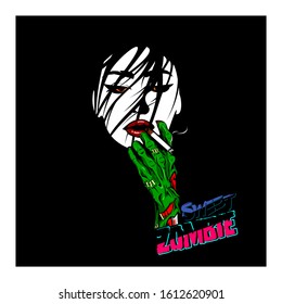 hand zombie smoking to girl face concept
