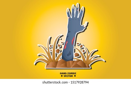 Hand zombie vector design on yellow background,Happy Halloween Hand zombie icon design