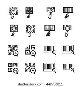 Hand and Zoom QR code icon set