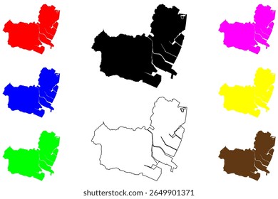 Cidade de Handa (Japão, Nihon-koku ou Nippon-koku, região de Chubu) mapa ilustração vetorial, esboço de rabisco Mapa de Handa-shi