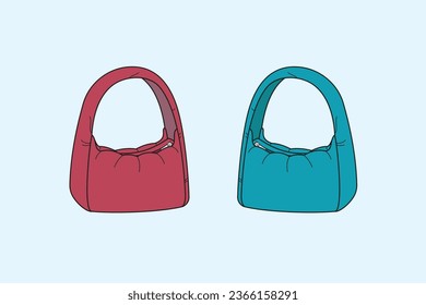Handbag, a bag typically used by women to hold personal items; Messenger bag, a bag worn over one shoulder with a strap that winds around the chest.