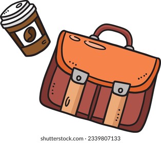 Handbag and Cup of Coffee Cartoon Colored Clipart