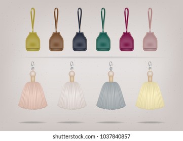 Handbag fashion accessories leather tassels illustration hang tag leather tags luggage tag zipper pulls svg
