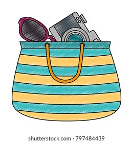 handbag female with camera and sunglasses