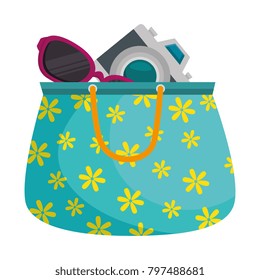 handbag female with camera and sunglasses
