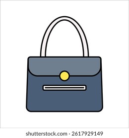 Handbag Flat design style, dark handbag with clasp, symbolizing fashion and luxury, perfect for shopping or fashion-themed illustrations.