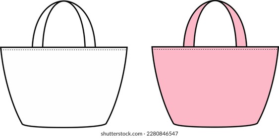 Handbag flat sketch. Women bag apparel design. Front view. Accessory CAD mockup. Fashion technical drawing template. Vector illustration.