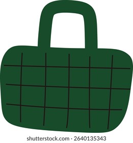 A handbag with a grid pattern and a sturdy handle in a cartoon style. The bag features a checkered design with bold lines and a simple shape. Cartoon vector illustration.