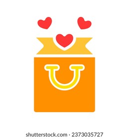 Handbag with hearts line icon. Relationship, love, date, Valentine's day, connection, marriage, family, feelings. Vector color icon on a white background for business and advertising.