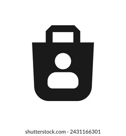 Handbag with human avatar. Shopping user account icon line style isolated on white background. Vector illustration