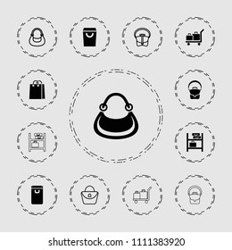 Handbag icon. collection of 13 handbag filled and outline icons such as shopping bag, woman bag, bag, luggage. editable handbag icons for web and mobile.