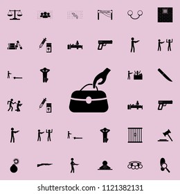 handbag icon. Detailed set of Crime icons. Premium quality graphic design sign. One of the collection icons for websites, web design, mobile app on colored background