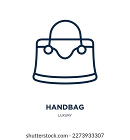 icono del bolso de la colección de lujo. Bolso lineal delgado, bolso, icono del contorno del equipaje aislado en el fondo blanco. Signo de bolso de mano vectorial de línea, símbolo para web y móvil