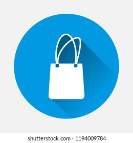 Handbag icon on blue background. Flat image bag with long shadow. Layers grouped for easy editing illustration. For your design.