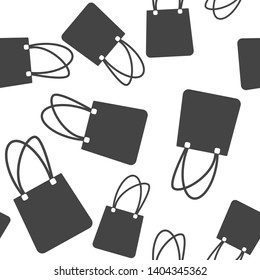 Handbag icon on gray background. Bag icon seamless pattern on a white background.