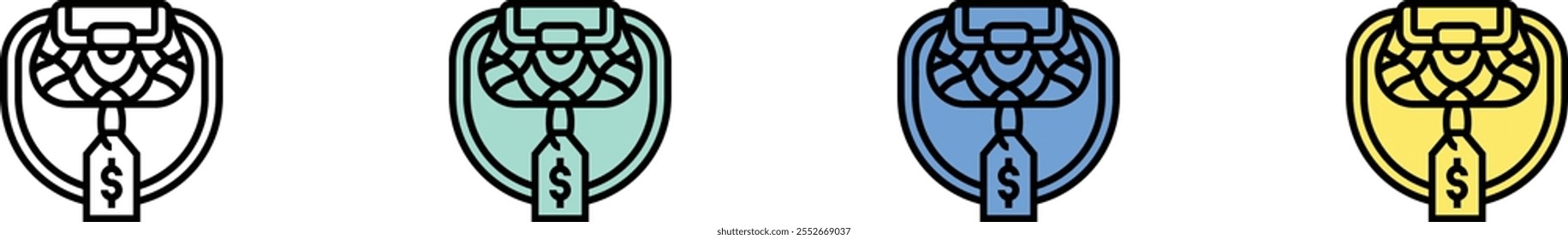 handbag icon. Outline, Green, Blue and Yellow Style Design Isolated On White Background