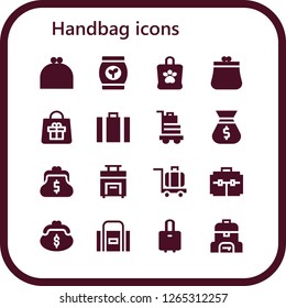  handbag icon set. 16 filled handbag icons. Simple modern icons about  - Purse, Bag, Suitcase, Baggage, Luggage, Sport bag