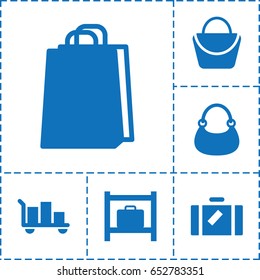 Handbag icon. set of 6 handbag filled icons such as luggage, luggage storage, woman bag, bag