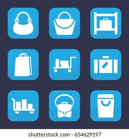 Handbag icon. set of 9 filled handbag icons such as luggage, luggage storage, woman bag, bag