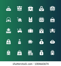 handbag icon set. Collection of 25 filled handbag icons included Luggage, Purse, Bag, Baggage, Handbag, Belt pouch, Hand bag