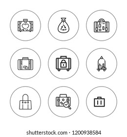 Handbag icon set. collection of 9 outline handbag icons with baggage, hand bag, luggage, recycled bag icons. editable icons.