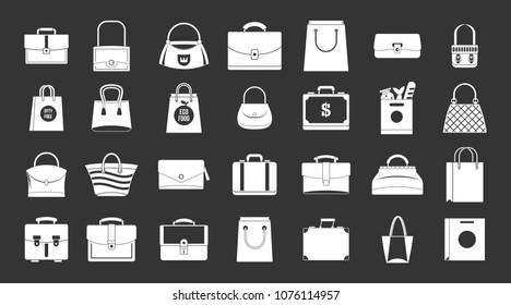 Handbag icon set vector white isolated on grey background 