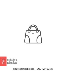 icono del bolso de mano, accesorio de la bolsa de mujer simple. manija, bolso de moda hembra. Bolso femenino, balde de damas de Baguette. trazo editable de estilo de contorno, diseño de ilustración vectorial en fondo blanco. EPS 10