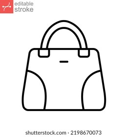 handbag icon, Simple filled woman bag accessory. handle, female Fashion bag. Women purse, Baguette Ladies Bucket. outline style editable stroke, vector illustration design on white background. EPS 10