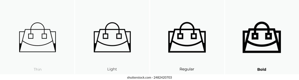 Handtaschensymbol. Dünnes, leichtes Regular- und Bold-Design isoliert auf weißem Hintergrund