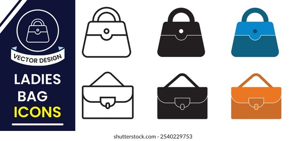 Handbag icon, vector for woman. Ladies bag icon, vector, silhouette. Hand bag clip art and symbol design. Fashion, hand bags icons set. Vector illustration.