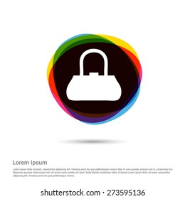 handbag icon, White pictogram icon creative circle Multicolor background. Vector illustration. Flat icon design style