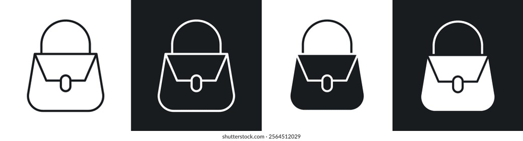 Handbag icons collection in black filled and line style.