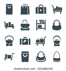 Handbag icons. set of 16 editable filled handbag icons such as luggage, bag, shopping bag, luggage storage