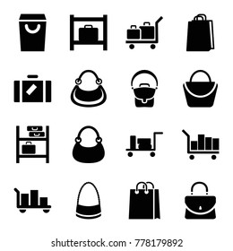 Handbag icons. set of 16 editable filled handbag icons such as luggage, luggage storage, woman bag, bag