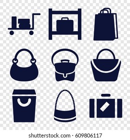 Handbag icons set. set of 9 handbag filled icons such as luggage, luggage storage, woman bag, bag