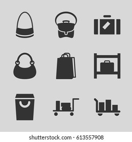 Handbag icons set. set of 9 handbag filled icons such as luggage, luggage storage, bag