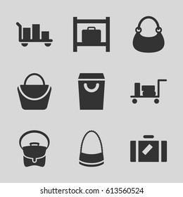 Handbag icons set. set of 9 handbag filled icons such as luggage, luggage storage, woman bag, bag
