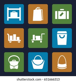 Handbag icons set. set of 9 handbag filled icons such as luggage, luggage storage, woman bag, bag